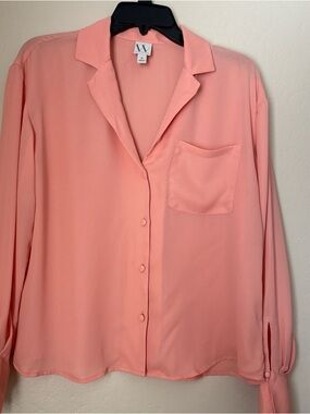 W by Worth Coral-Peach Button-Front Blouse